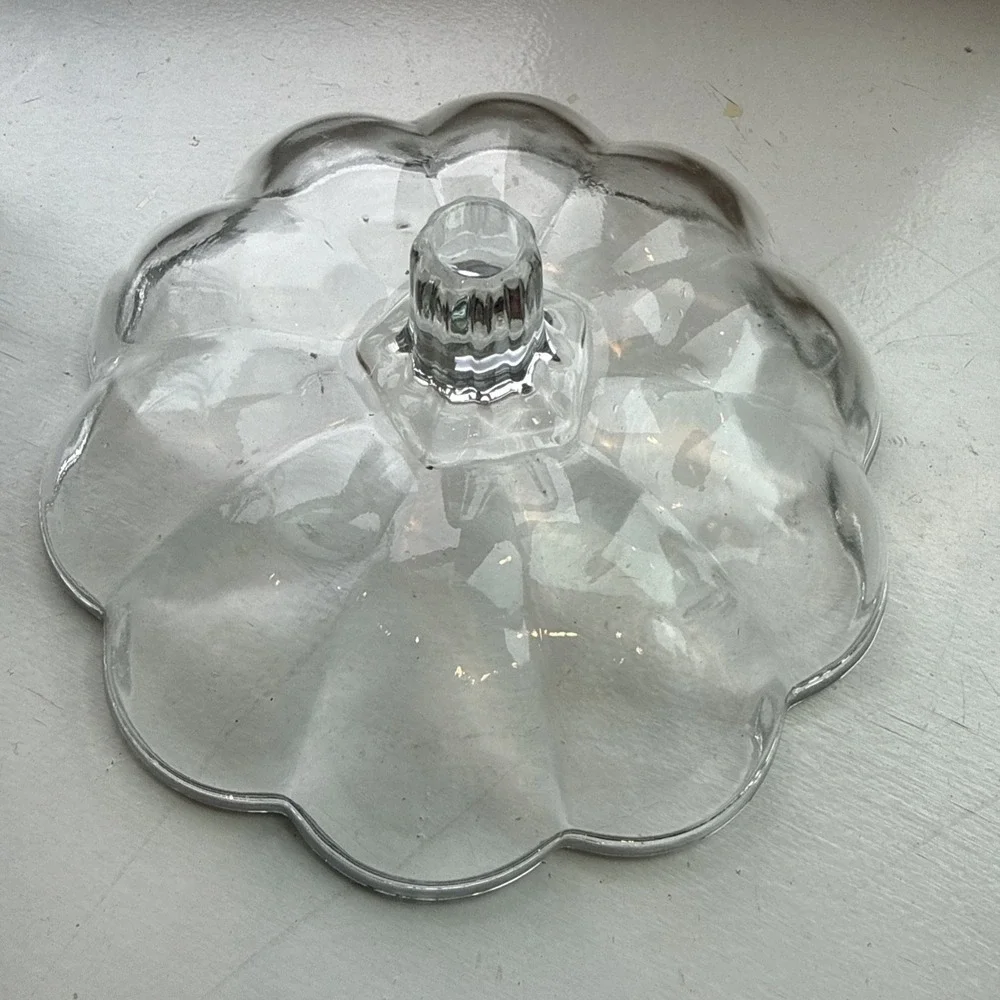 Anchor Hocking Vtg Clear Glass Pumpkin Shaped Jar Lid Cookie Candy Halloween 7.5